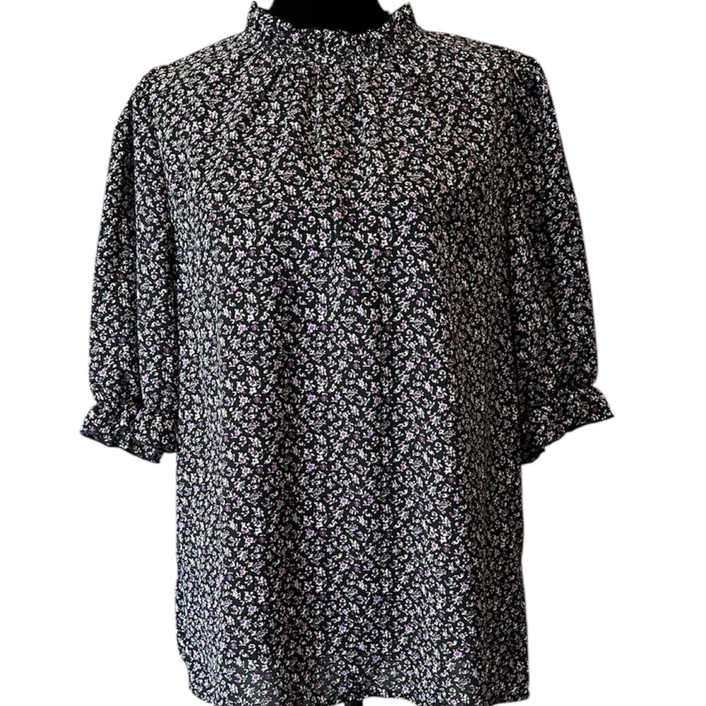 Floral Black and Purple Women's Top size large